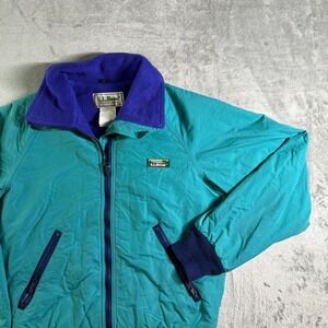 VTG L.L.Bean Retro Teal Bomber Jacket Fleece Lined Full Zip Small USA (READ)